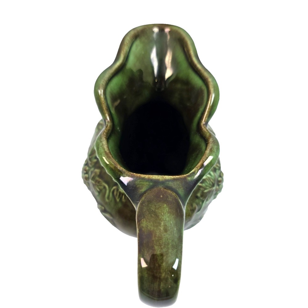 Vtg Signed Ceramic Pitcher Green Majolica Style Jug Dark Academia Cottagecore 6" - Picture 4 of 6